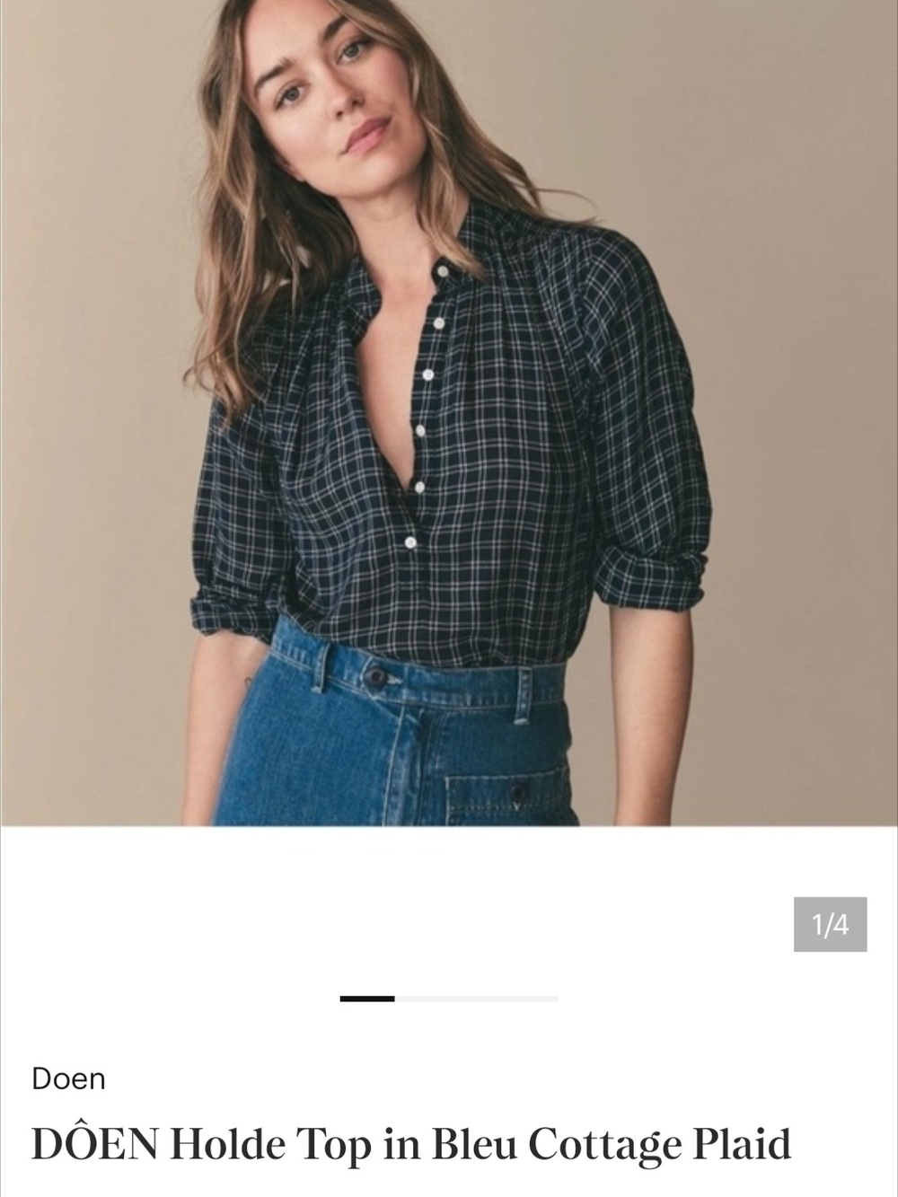 Doen Cottage Plaid Holde Top - Navy Plaid Women's Shirt